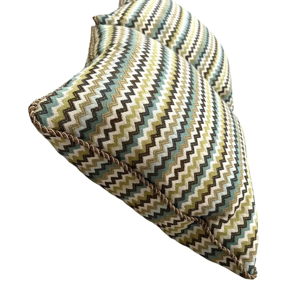 Vintage Custom Made Jacquard Chevron Pattern Throw Pillow Covers (2) MCM Thick